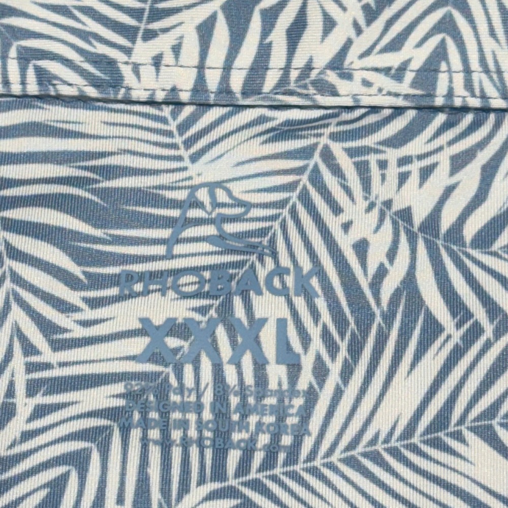 Rhoback Polo Shirt Mens XXXL Blue White Palm Leaf Tropical Performance Golf - Picture 4 of 7